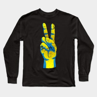 Peace for Ukraine Ukrainian Hand Peace Sign Distressed Art Long Sleeve T-Shirt